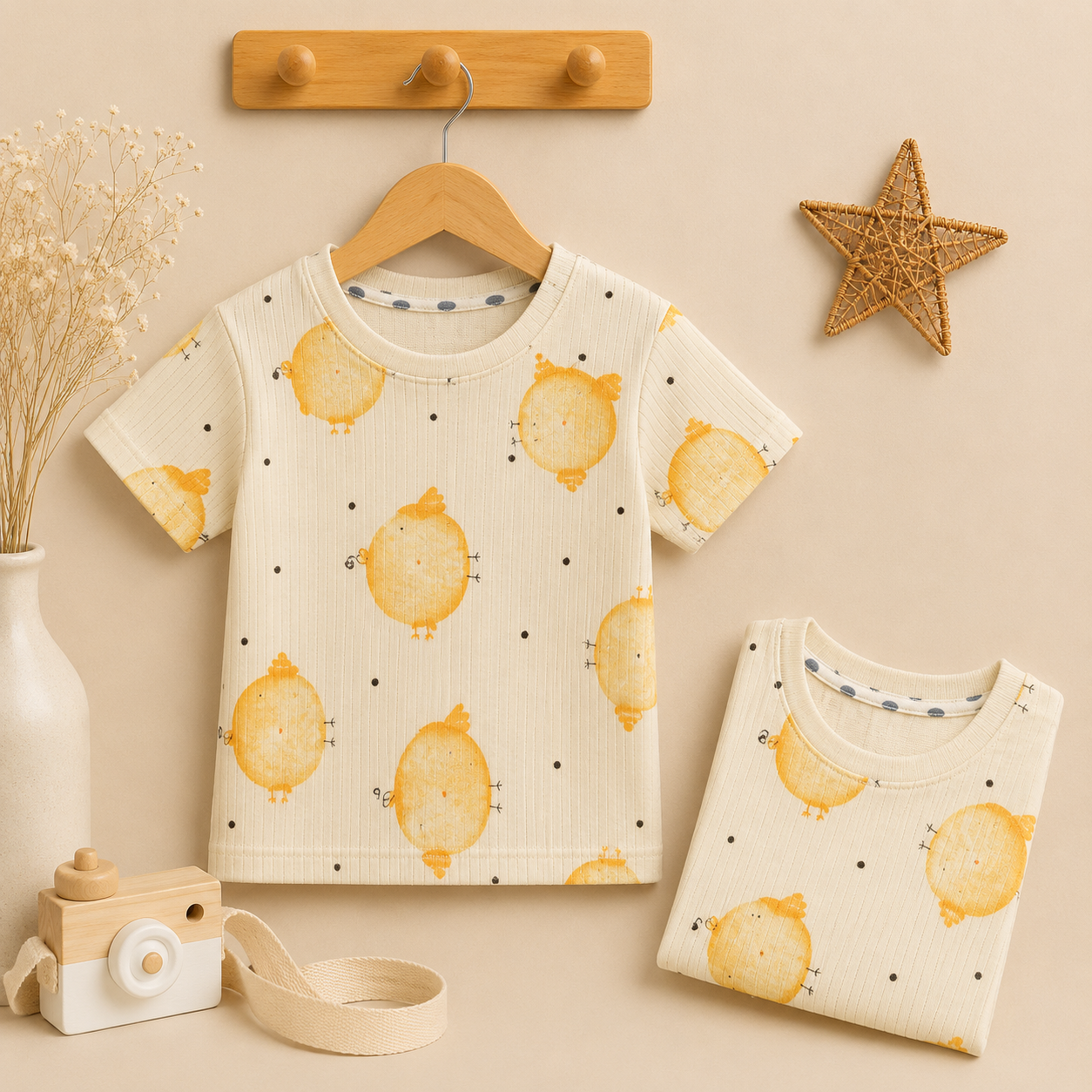 Premium Half  Sleeves Ribbed  Tshirt (Cream Yellow Chick)