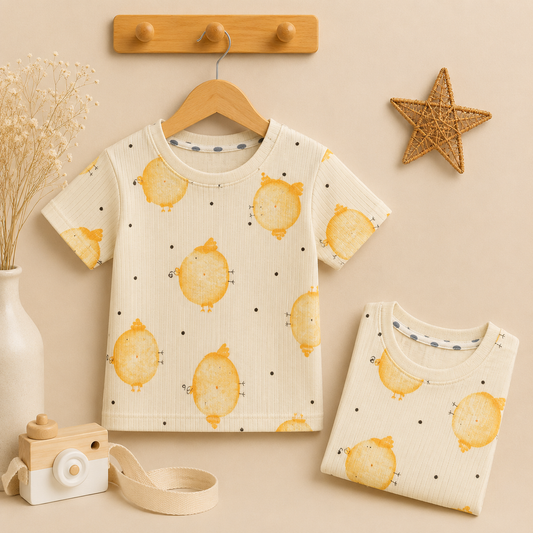 Premium Half  Sleeves Ribbed  Tshirt (Cream Yellow Chick)