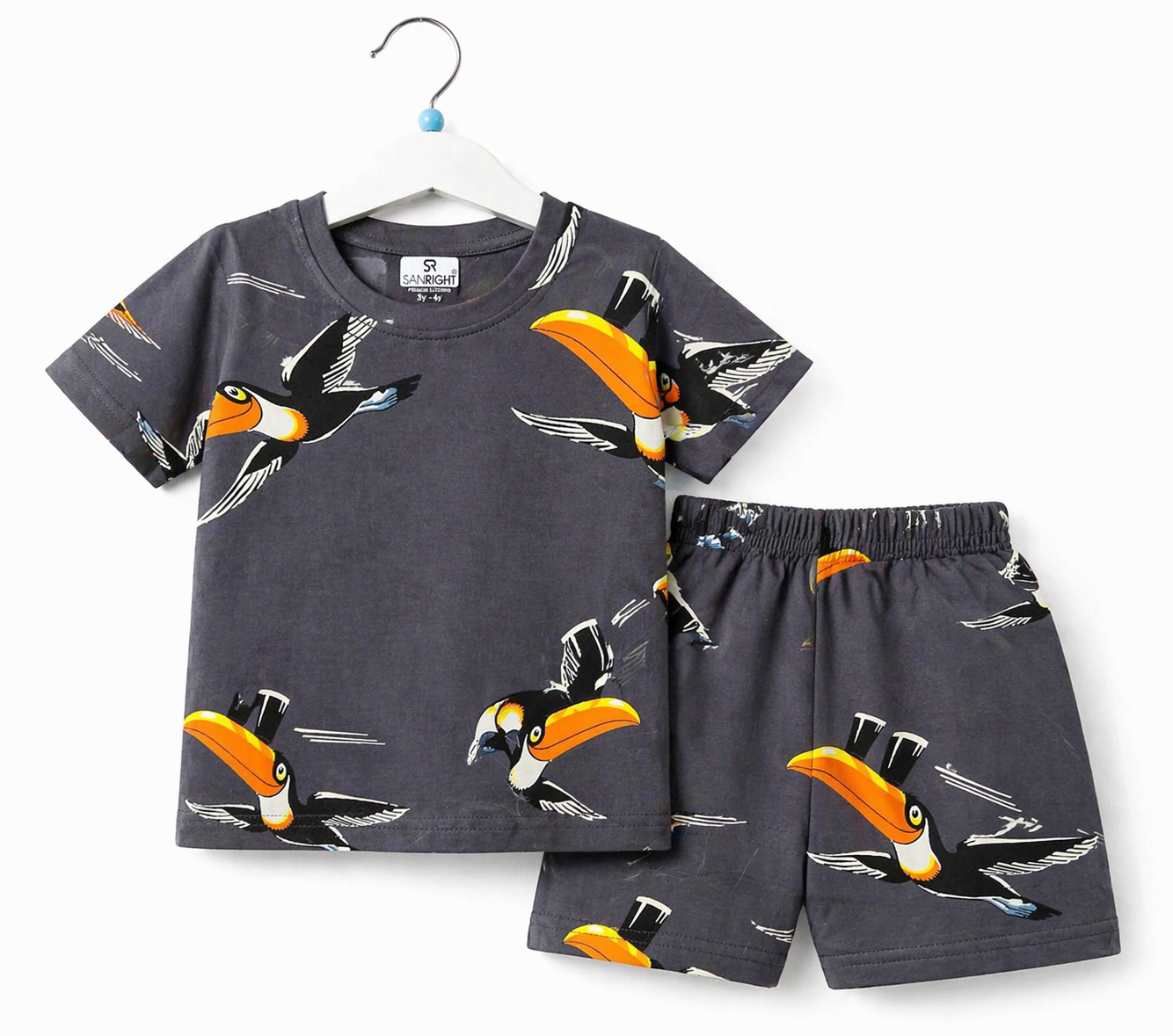 Shorts Sleeves Tshirt with Shorts Sets (Dark Gray Bird)