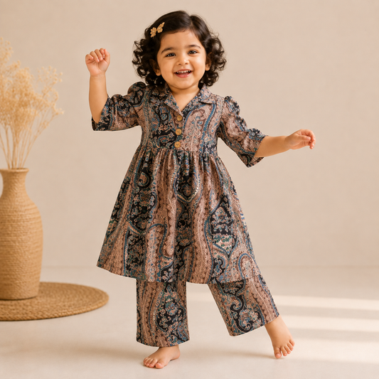 Girls Casual Cotton Printed Peplum Top & Pant Co-ord Set (0-11 Yrs) (C024)