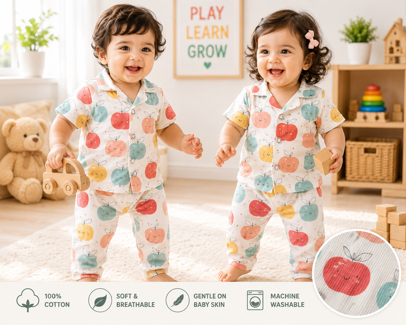 Premium Ribbed Collar Sets (Colorful Apples)