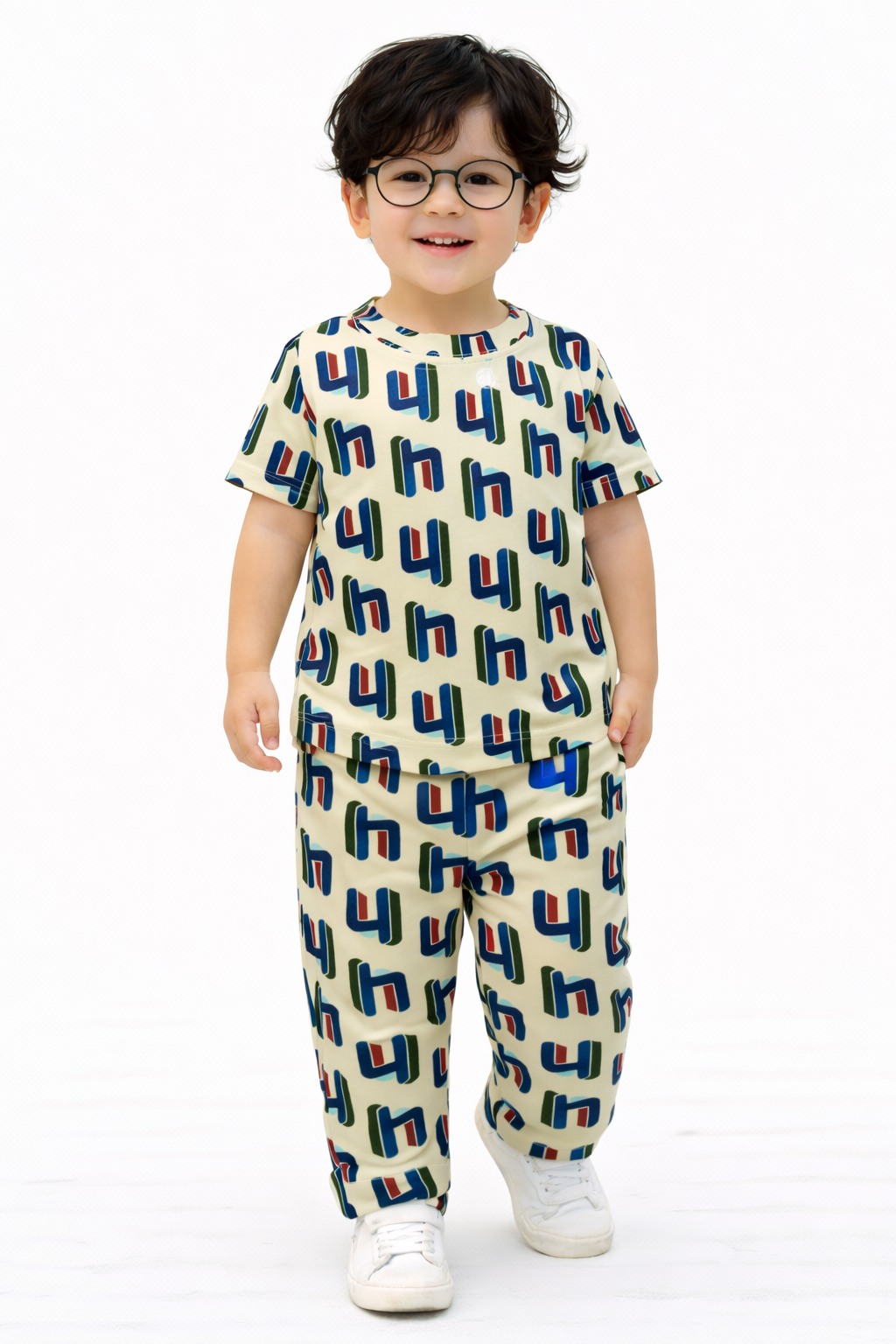 Premium Cotton Half sleeves Tshirt with Pant (Cream Assymetric)