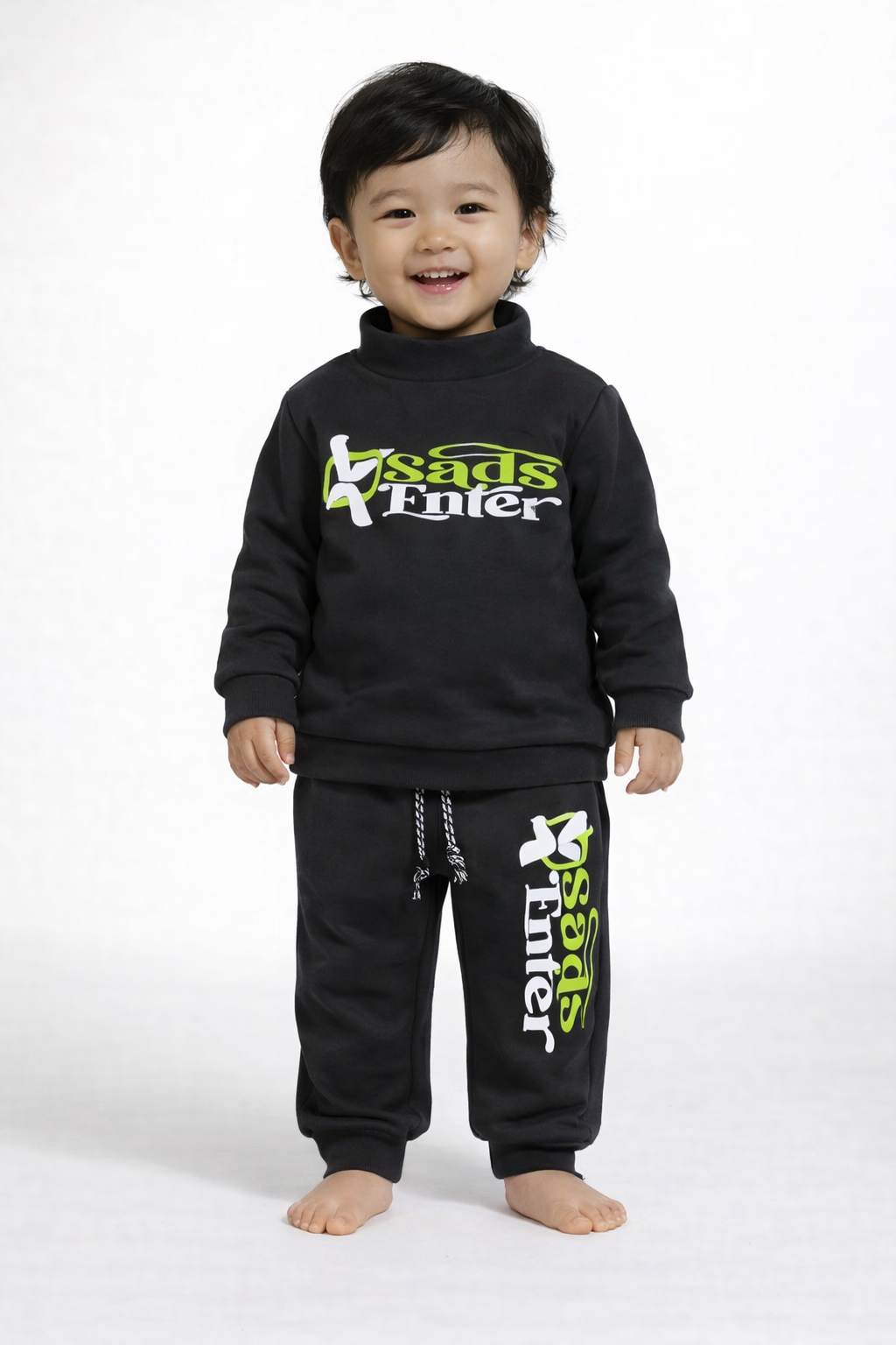 Premium Winter High Neck Pant Set For Kids( Black -Sads Enter)