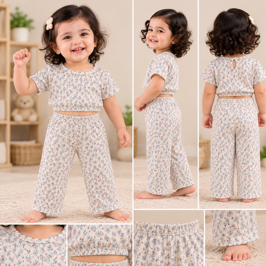 Bow Crop Top & Pant Set (Light Grey Leopard)