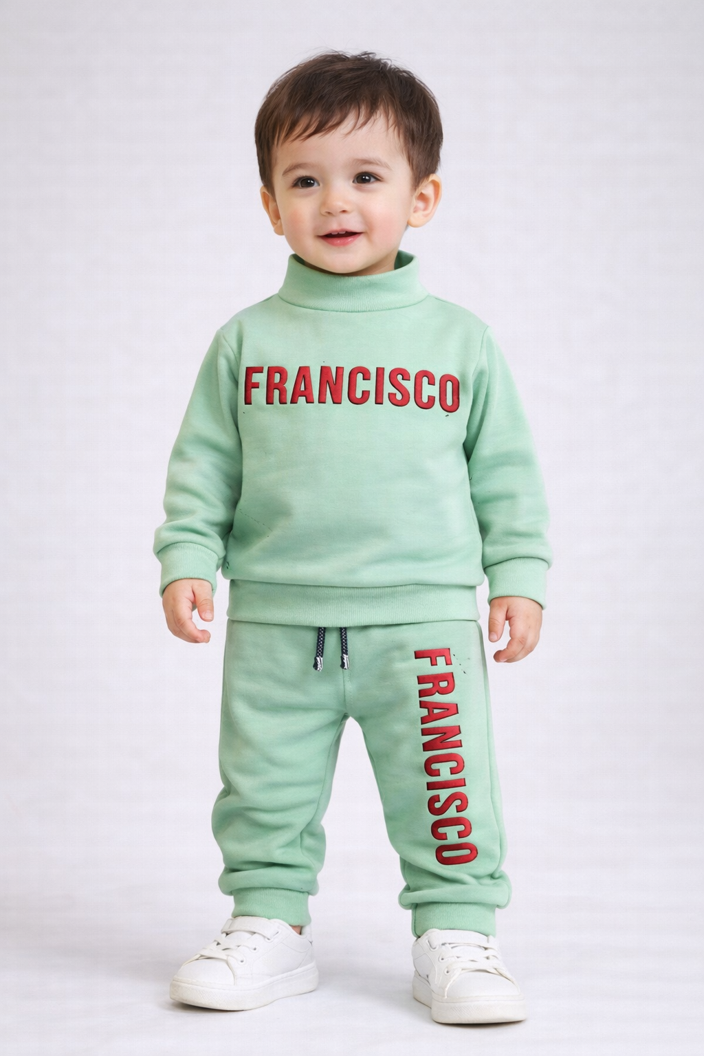 Premium Winter High Neck Pant Set For Kids(Ice Green-Francisco)