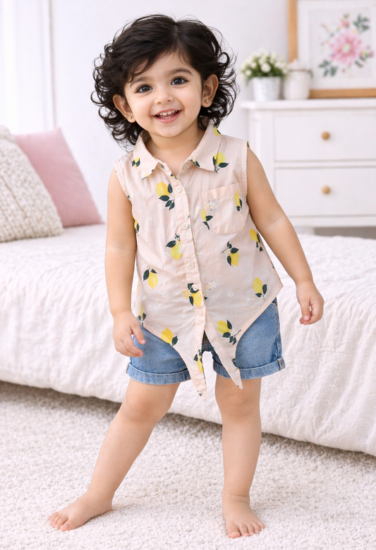 Airport - Woven TailCut Tops For Girl Babies (Cream)