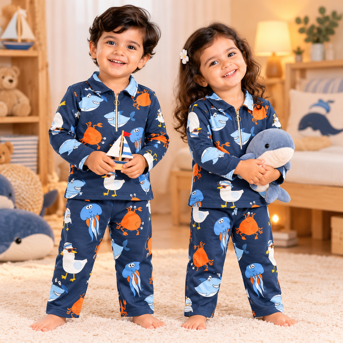 Premium  Winter Set –  Zipper T-Shirt With Pant (Blue Nandu)