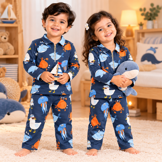 Premium  Winter Set –  Zipper T-Shirt With Pant (Blue Nandu)