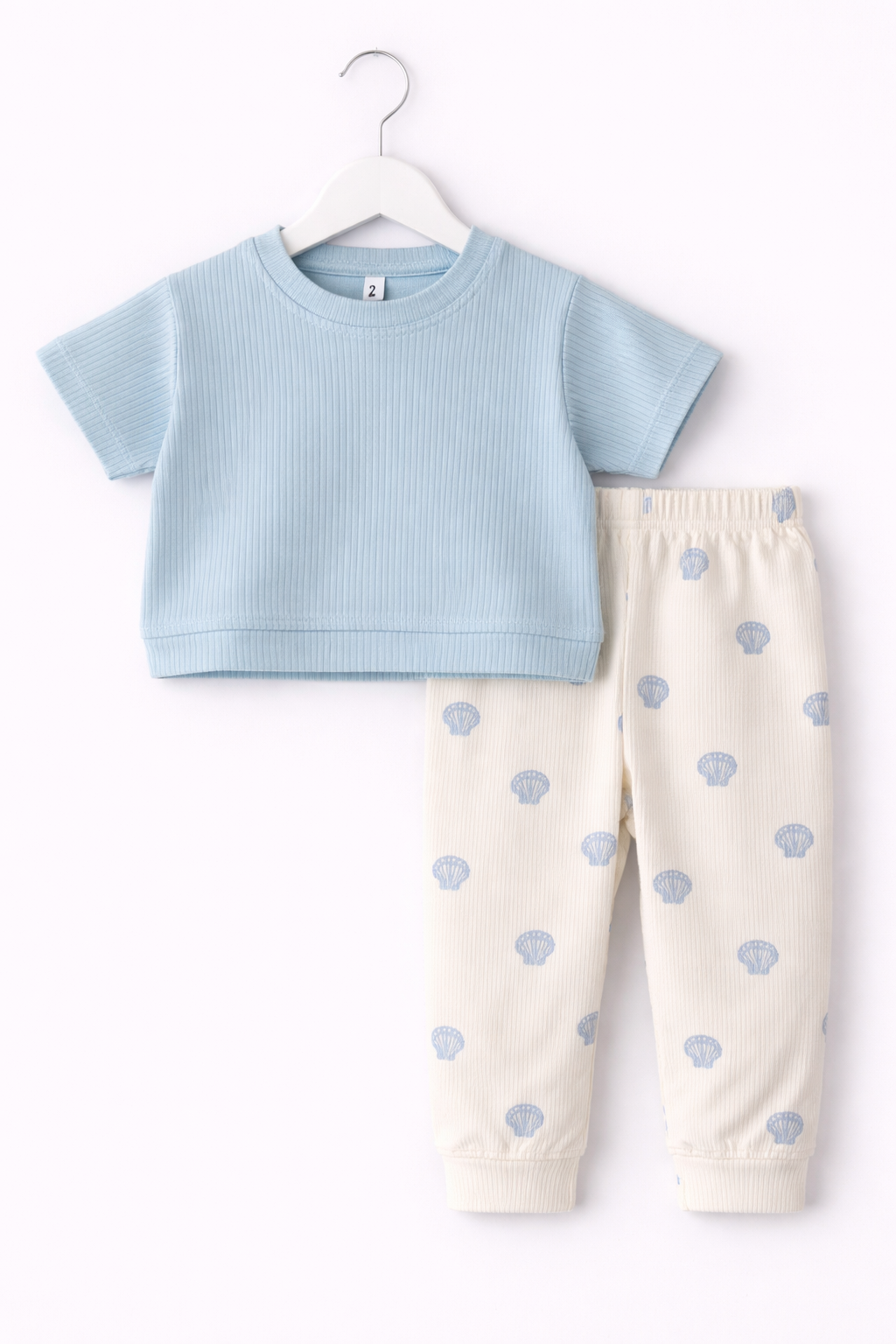 Premium Ribbed Half sleeves Tshirt with Contrast Pant( Blue Parachute)