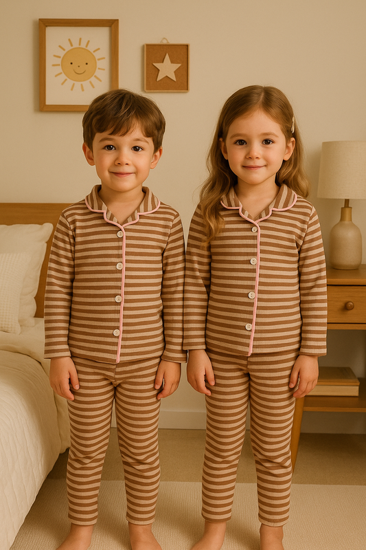 Kid's Collar night Suits (Brown Stripes)