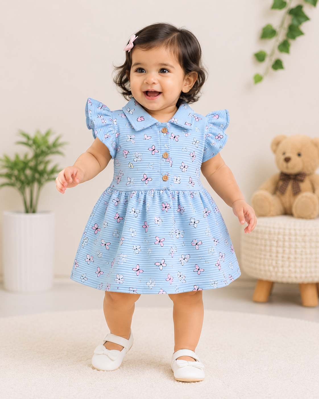 Collared Frill Frocks ( Blue Butterfly)