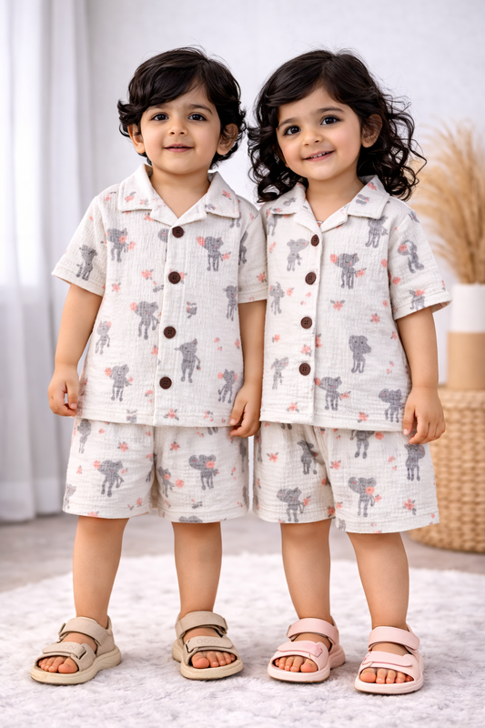 Airport - Crinkled Front open Tshirt with Shorts Sets (white Rabbit )