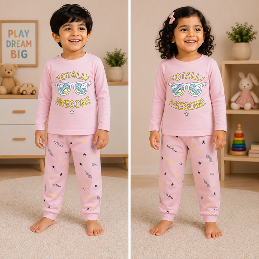 Premium Cotton Full Sleeves T-Shirt with Pant (Light Pink - Totally)