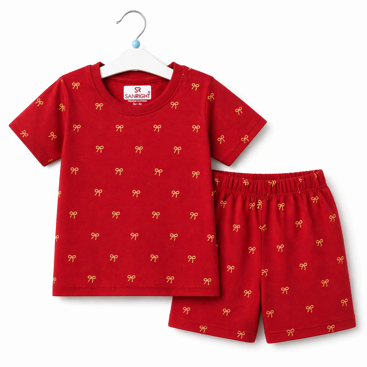 Shorts Sleeves Tshirt with Shorts Sets (Red Bows)