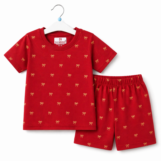 Shorts Sleeves Tshirt with Shorts Sets (Red Bows)
