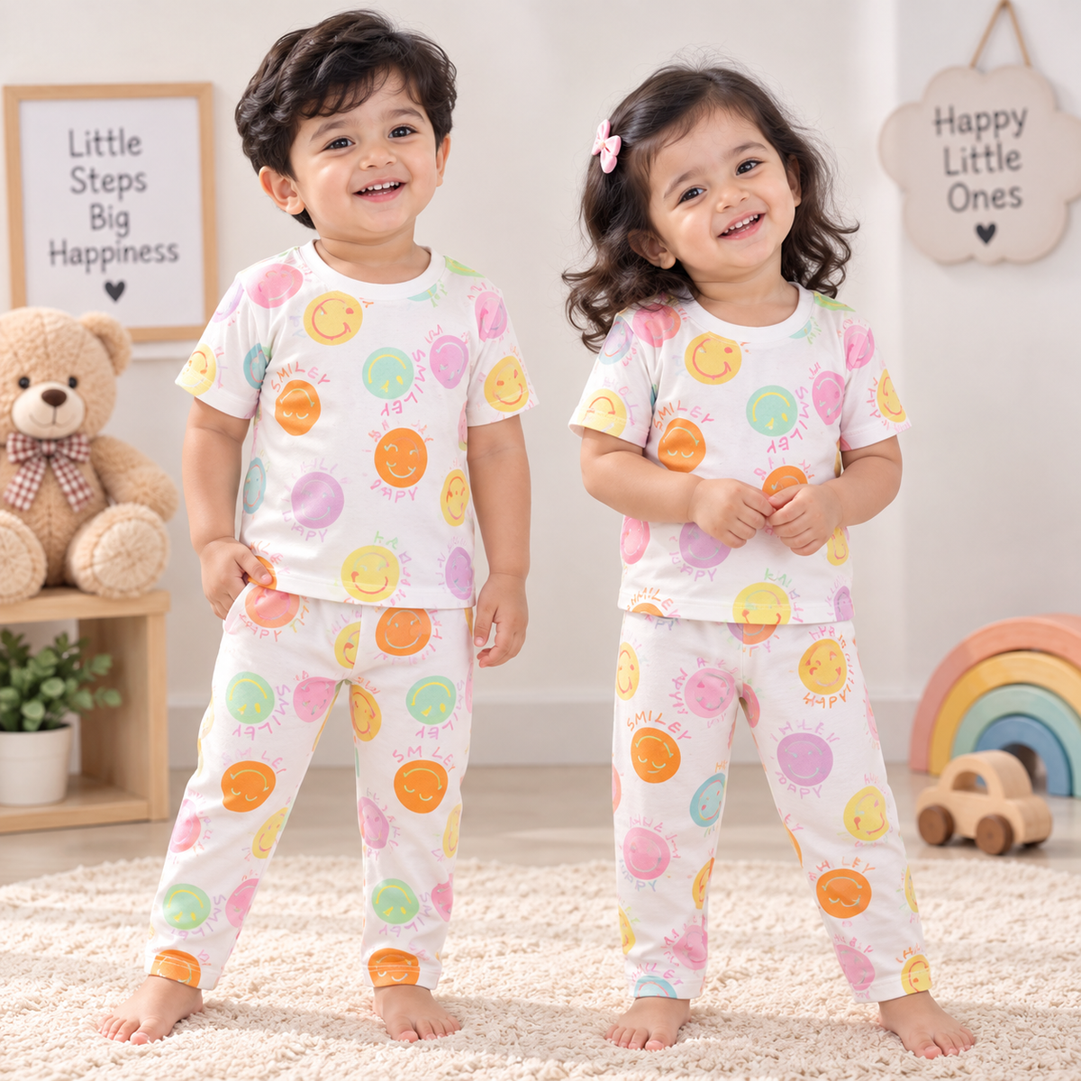 Premium Cotton Half sleeves Tshirt with Pant (Happy Smiley)