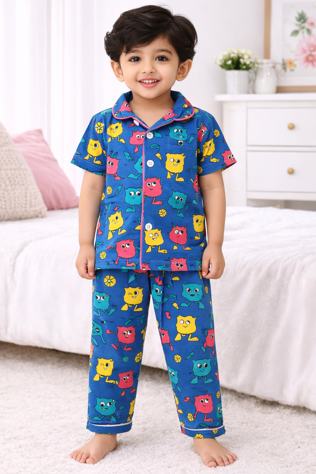 Kid's Collar night Suits (Blue Yellow Toys)