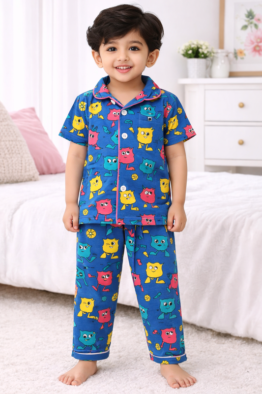 Kid's Collar night Suits (Blue Yellow Toys)