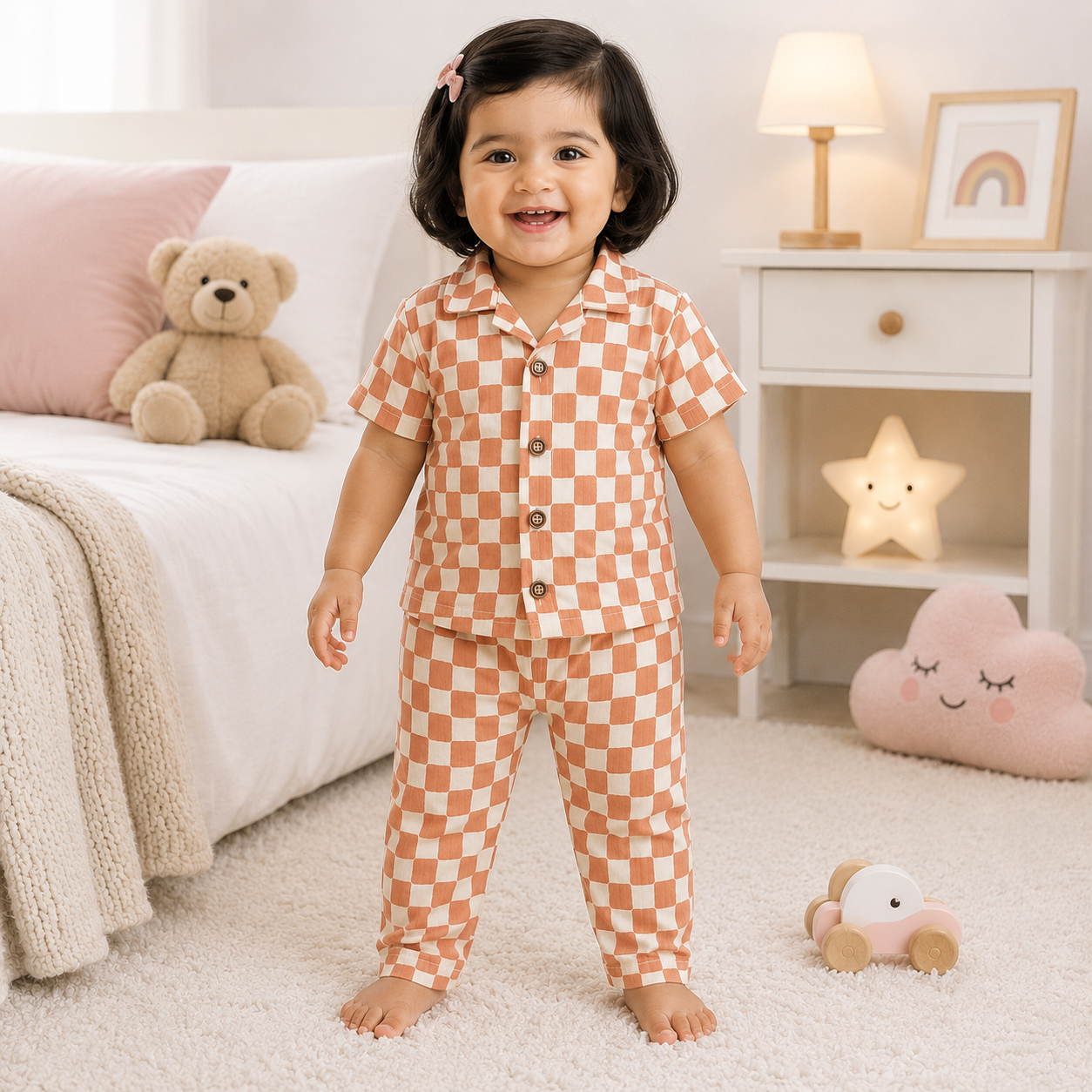 Premium Ribbed Collar Sets (Cream Brown Checks)