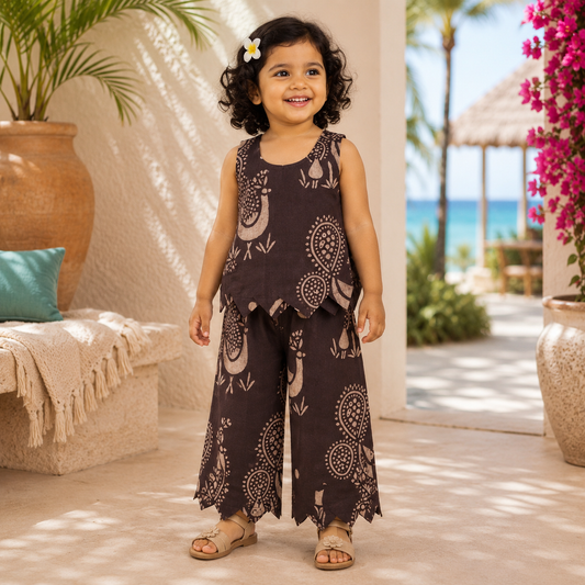 Girls Casual Cotton Printed W-Cut Top & Pant Co-ord Set (0-11 Yrs) (C044)