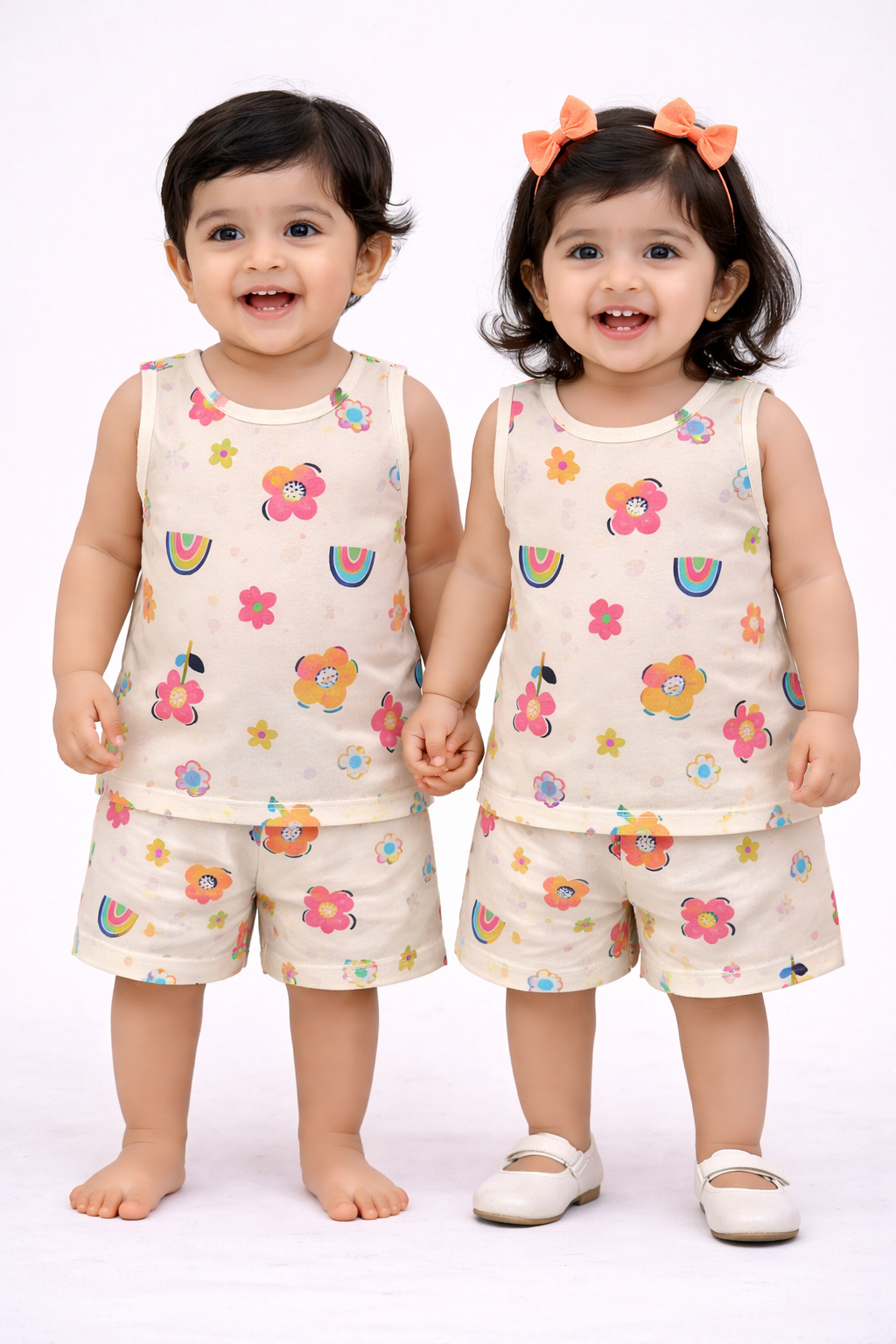 Cotton Sleeveless Shorts Sets (Rain:Rainbow:Flowers)