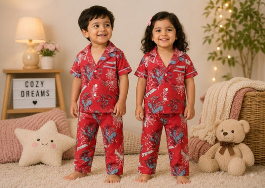 Premium Cotton Collar Half Sleeves Night Suit Sets (Web - Swinger)