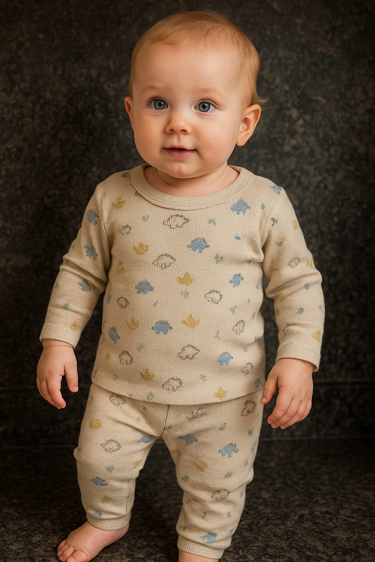 Premium Full sleeves Ribbed Tshirt with Pant (Small Dinosaurs) (0-36 Months))