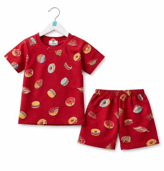 Shorts Sleeves Tshirt with Shorts Sets (Red Cakes)