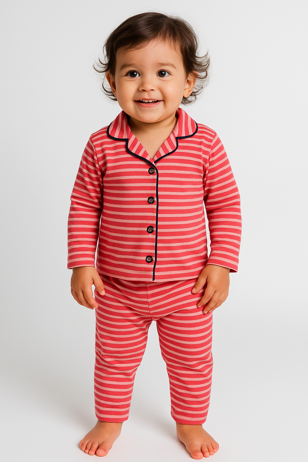 Kids’ Loungewear Collared sets (Red Peach Stripes)  (1-4 Yrs)