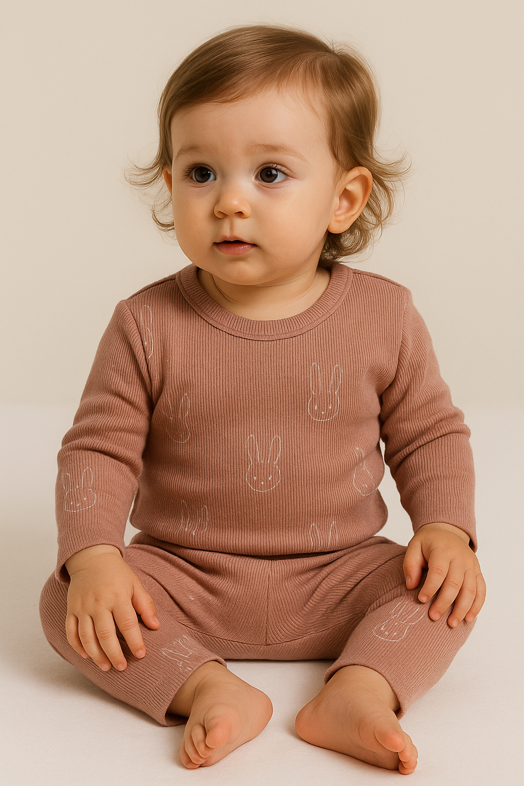 Premium Full sleeves Ribbed Tshirt with Pant (Burgundy Bunny)