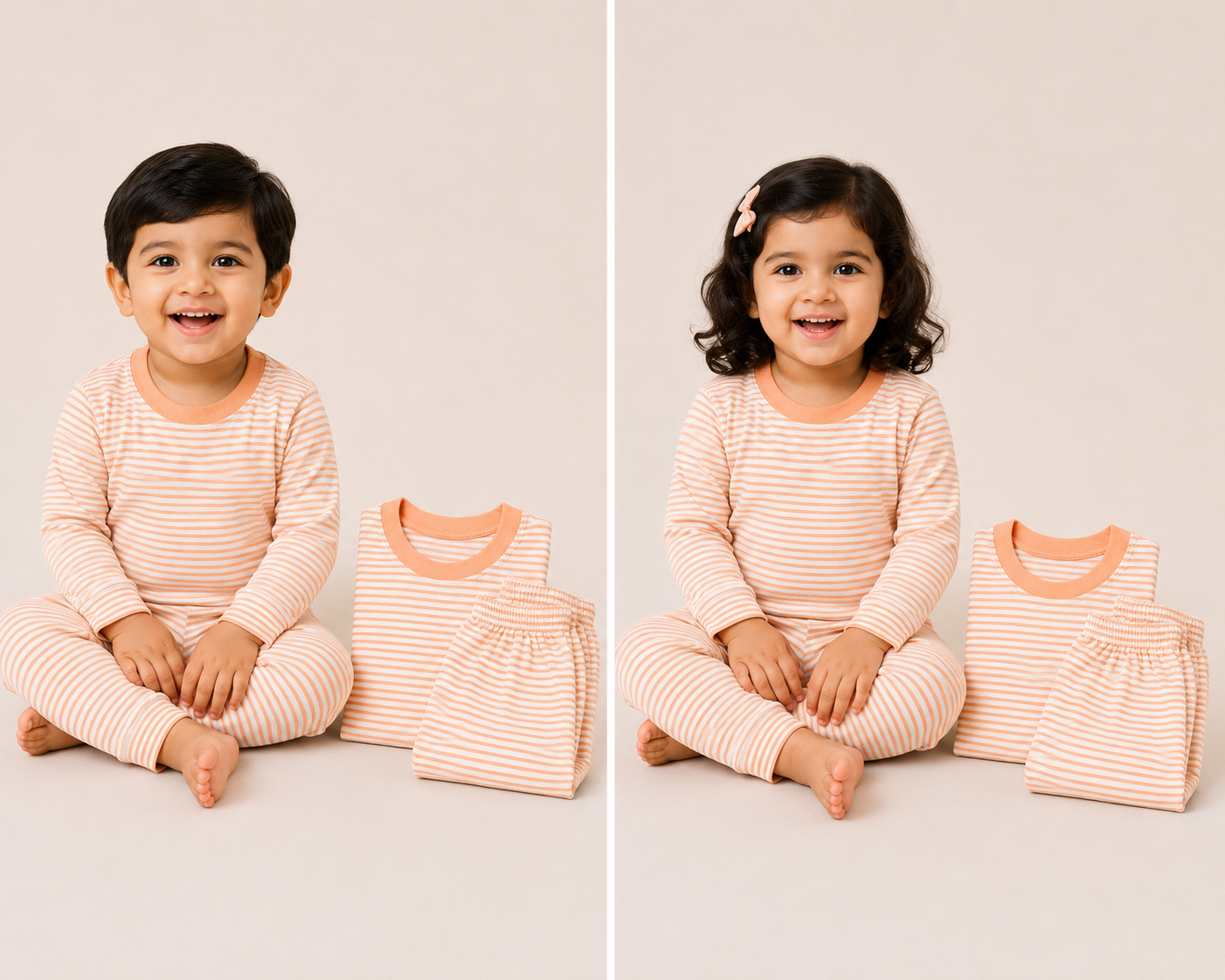 Soft Cotton Full sleeves Tshirt with Pant ( Orange White Stripes)
