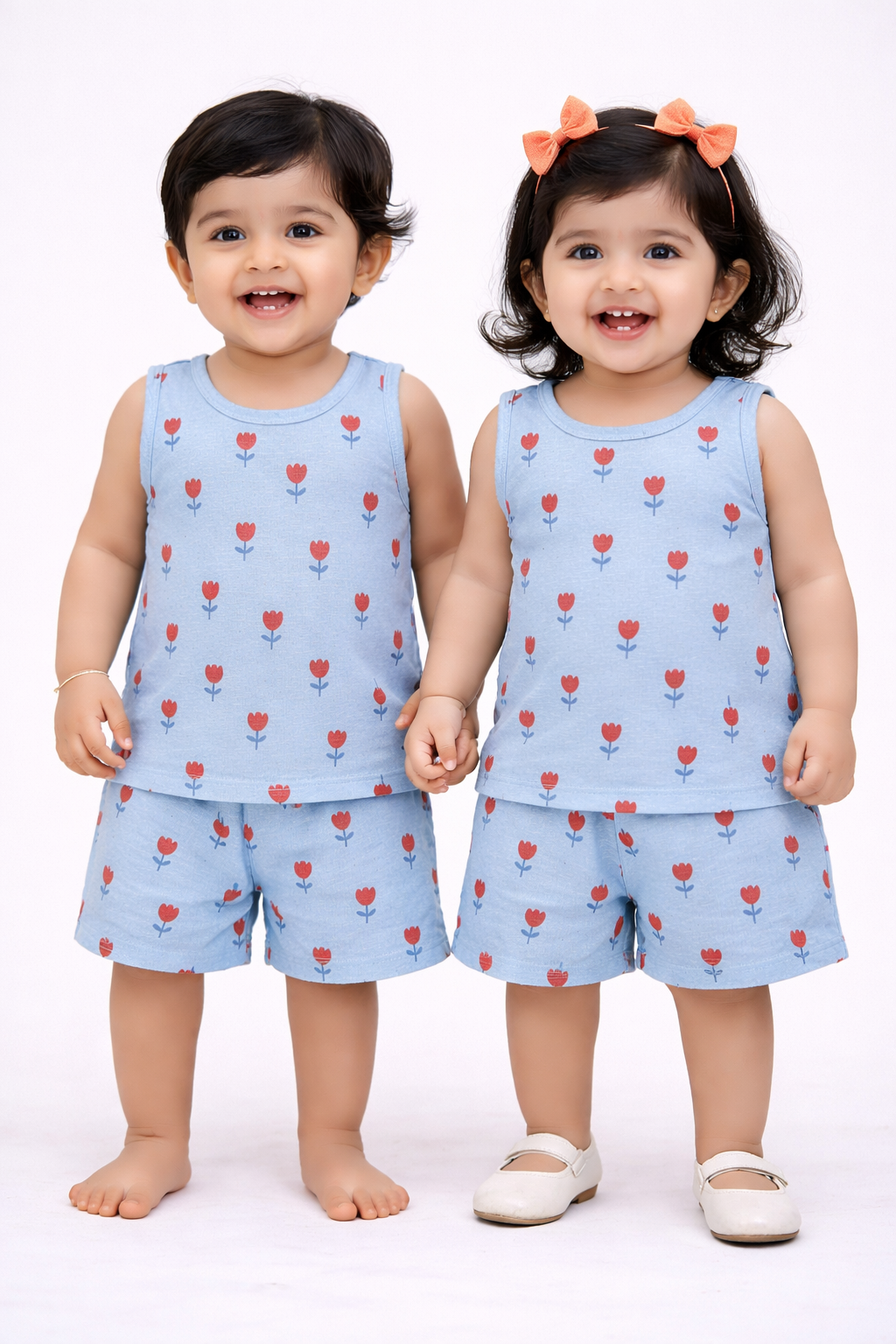 Cotton Sleeveless Shorts Sets (Blue Tulip)