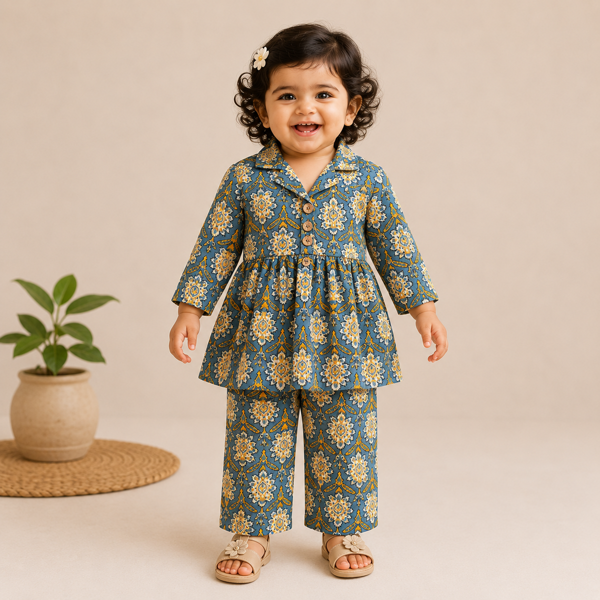 Girls Casual Cotton Printed Peplum Top & Pant Co-ord Set (0-11 Yrs) (C025)