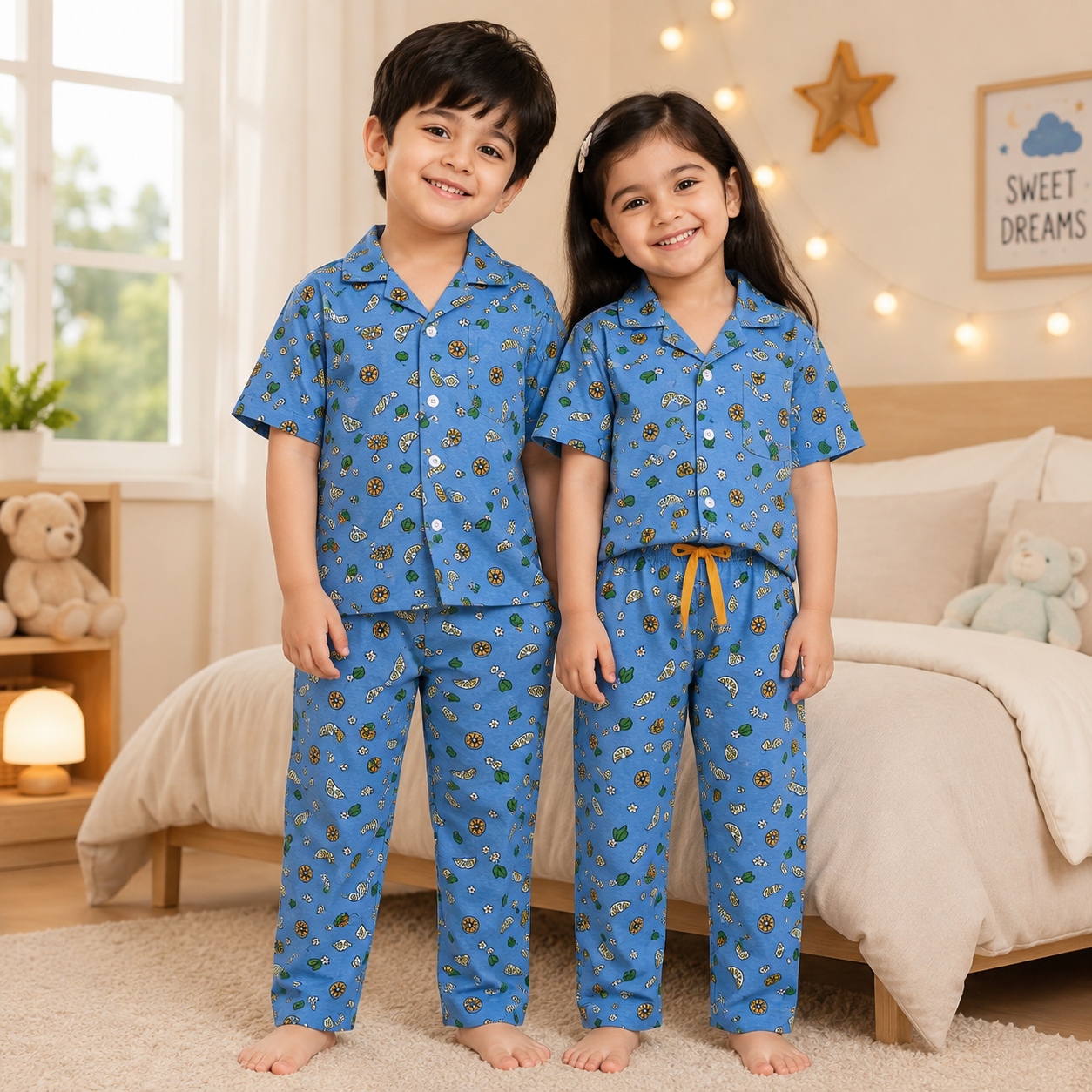 Premium Cotton  Collar Sets (Blue Floral) (U)