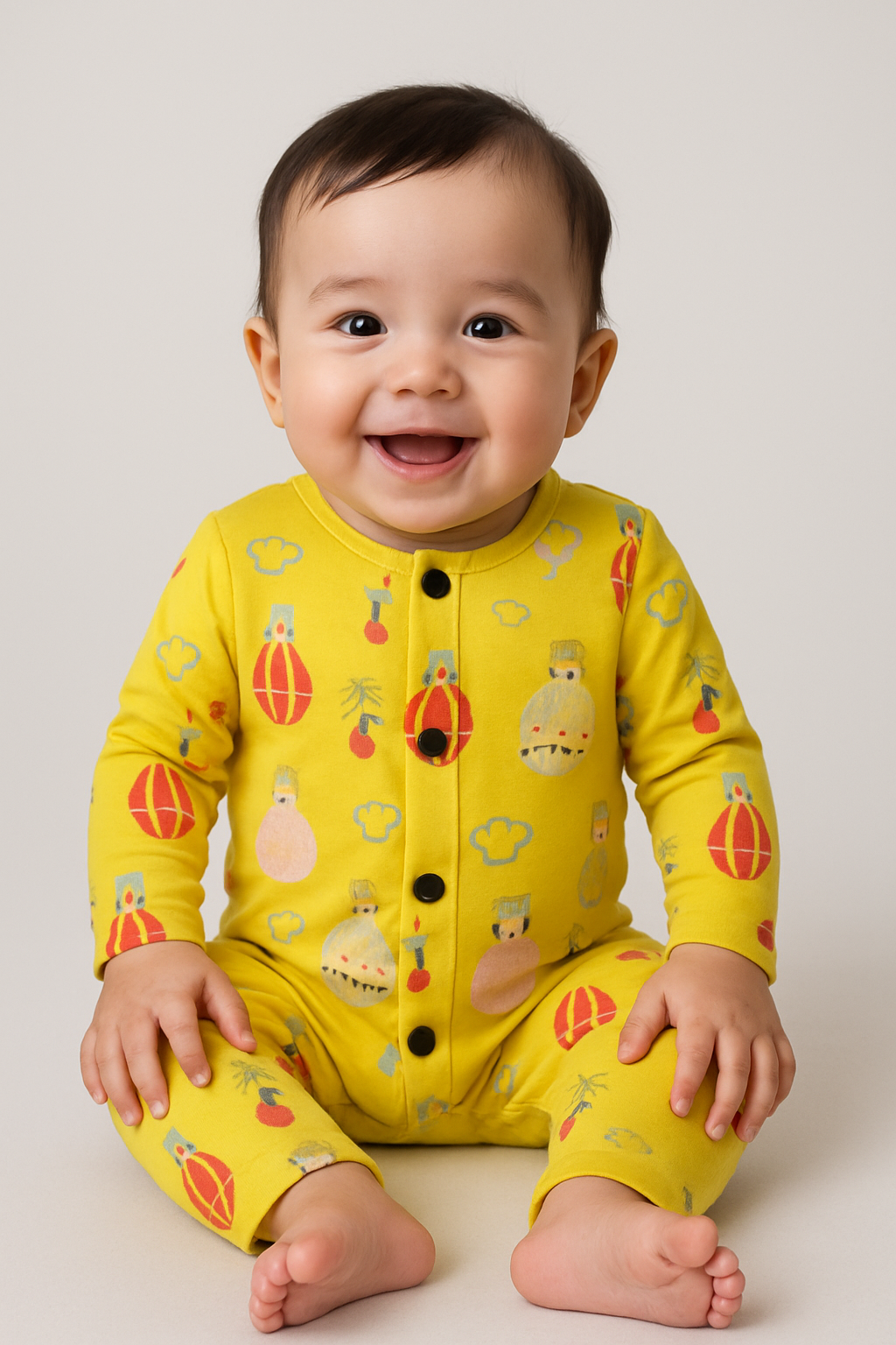 Front Open Full sleeves Cotton Tshirt with Pant (Yellow Hot Air Balloon)