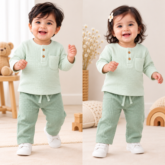 Airport - Kids Muslin Double Gauze Full-Pant Set (Dual Pista)
