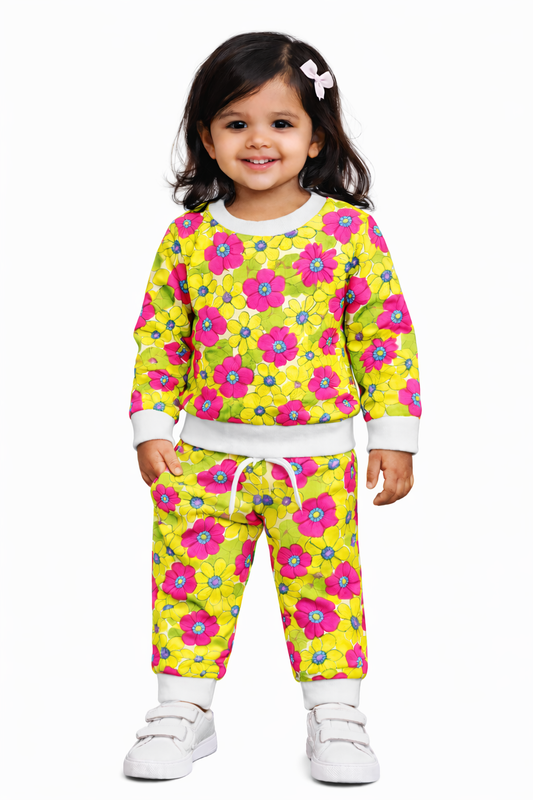 Premium Winter Full sleeves Tshirt with Pant (Big Yellow Floral)