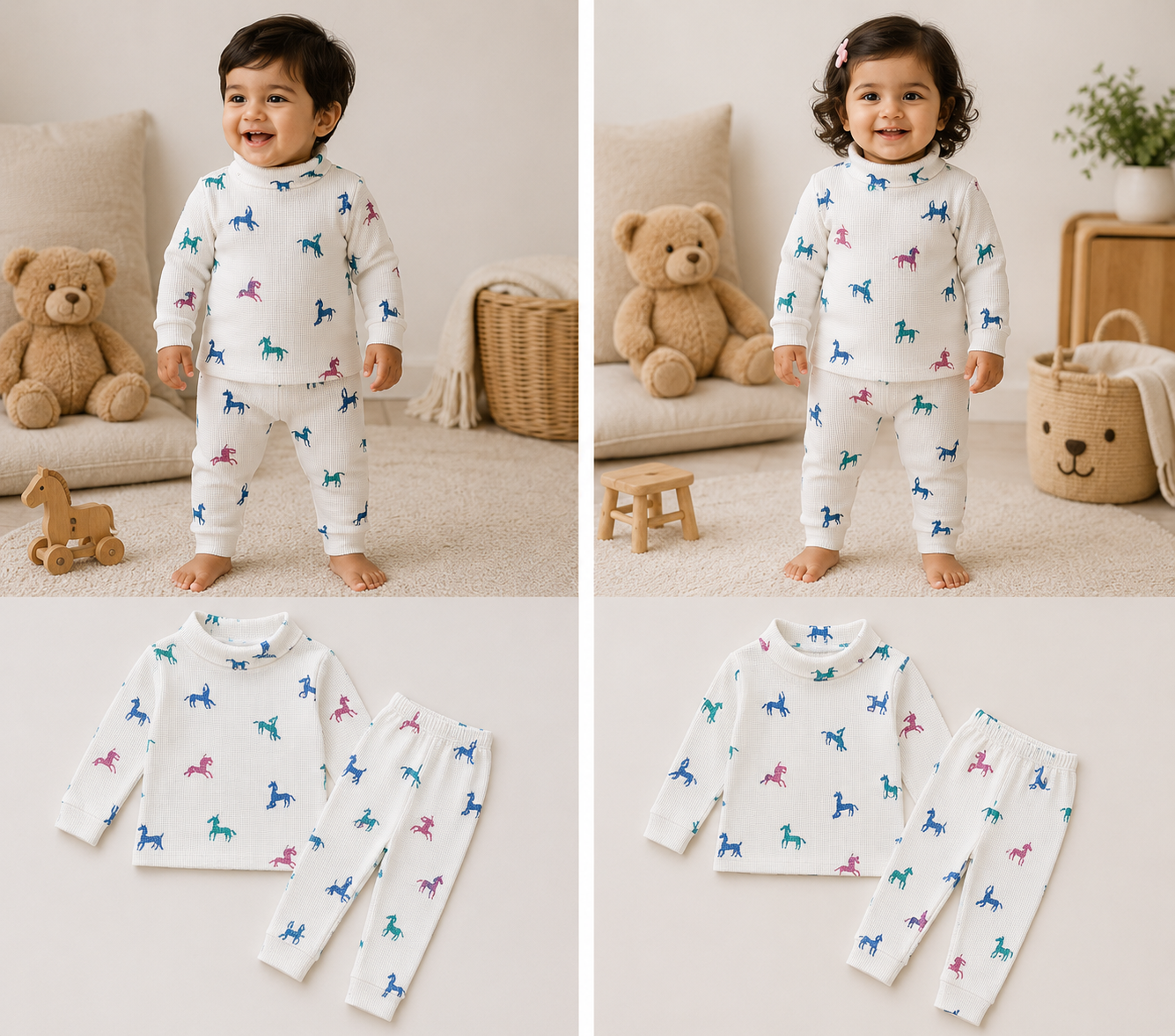 High Neck Ribbed  Full sleeves Tshirt with Pant (Colorful Puppy)