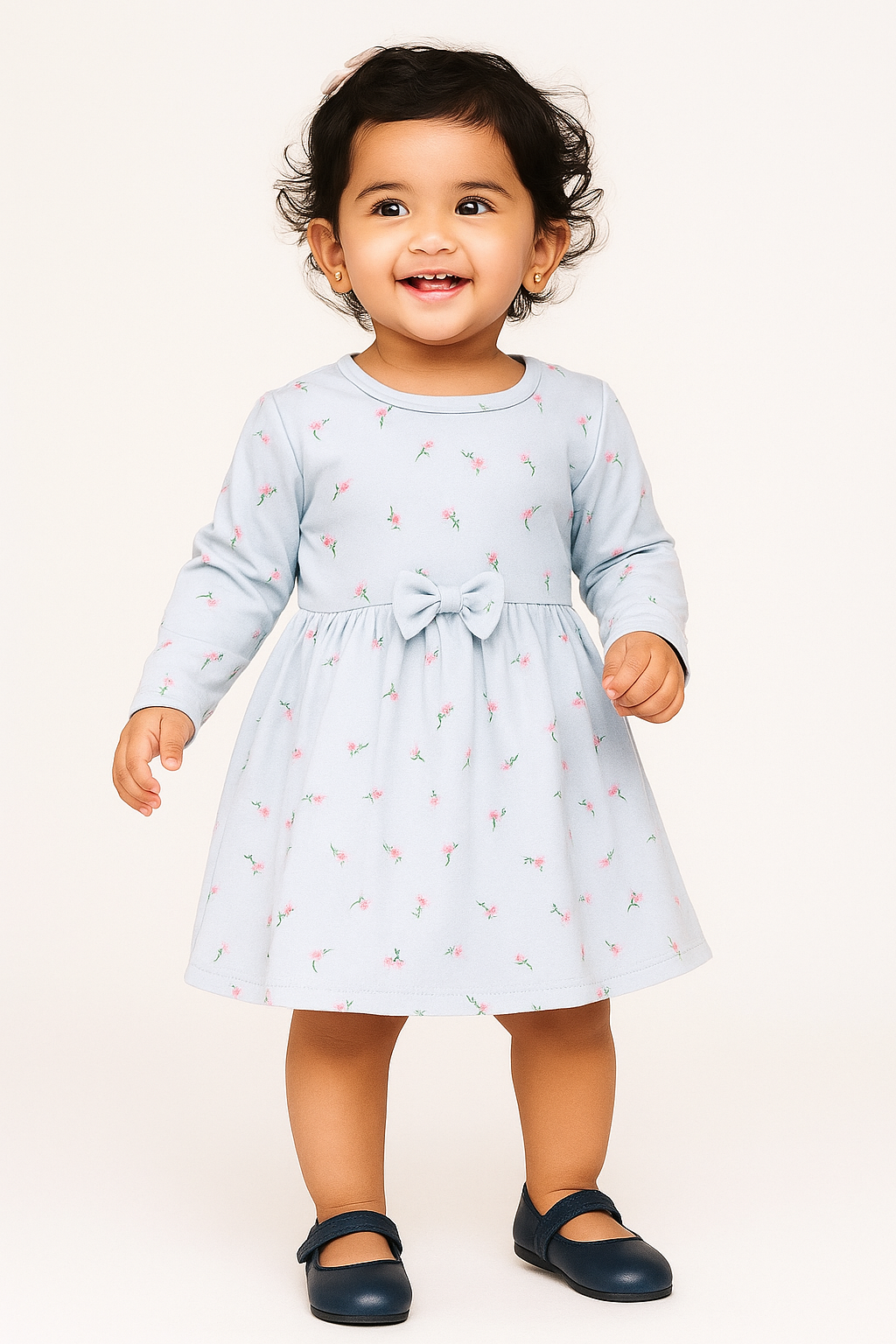 Full Sleeves BOW Frocks (Light Blue Flowers)