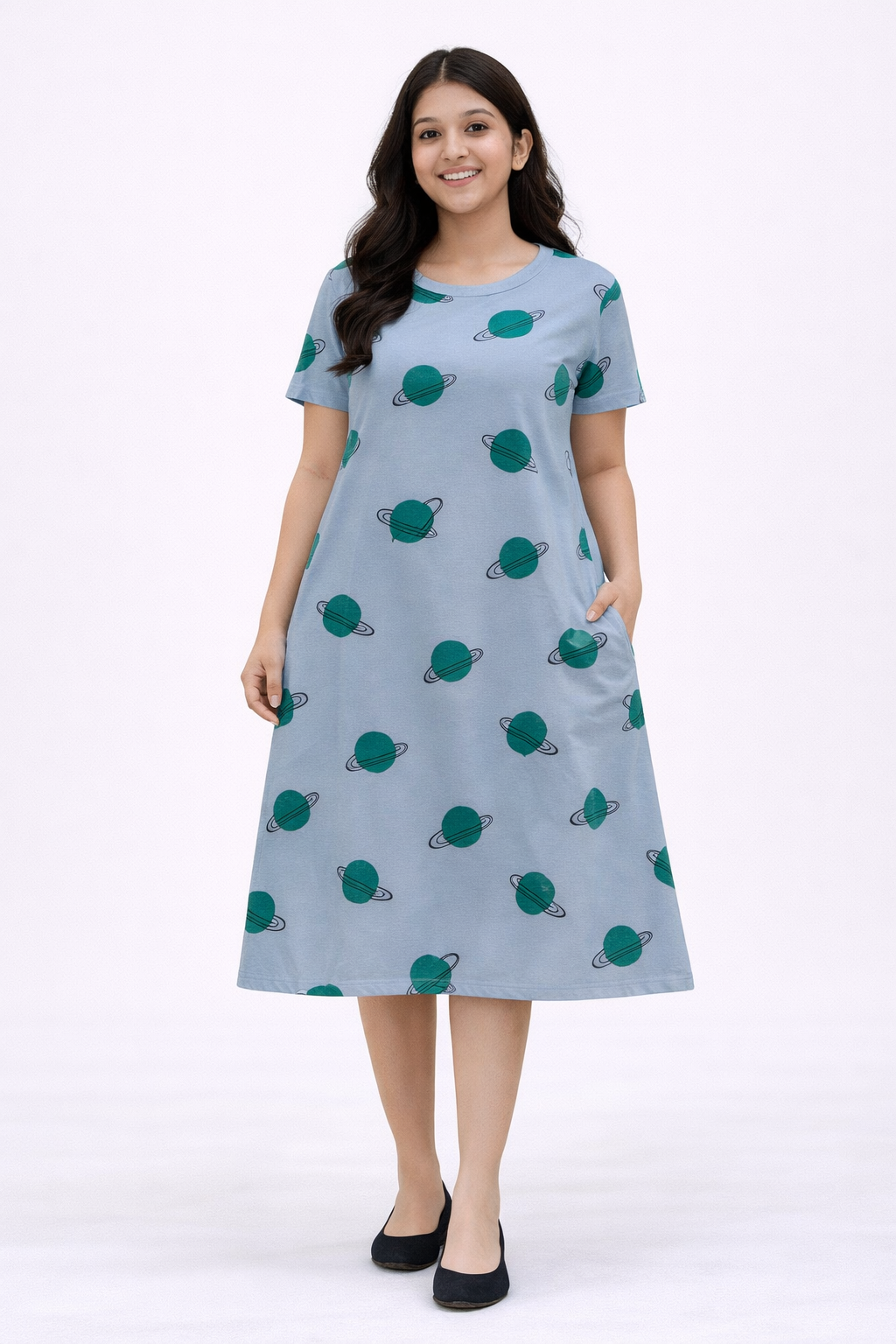 Women's Long  A-Line Top (Solar System)