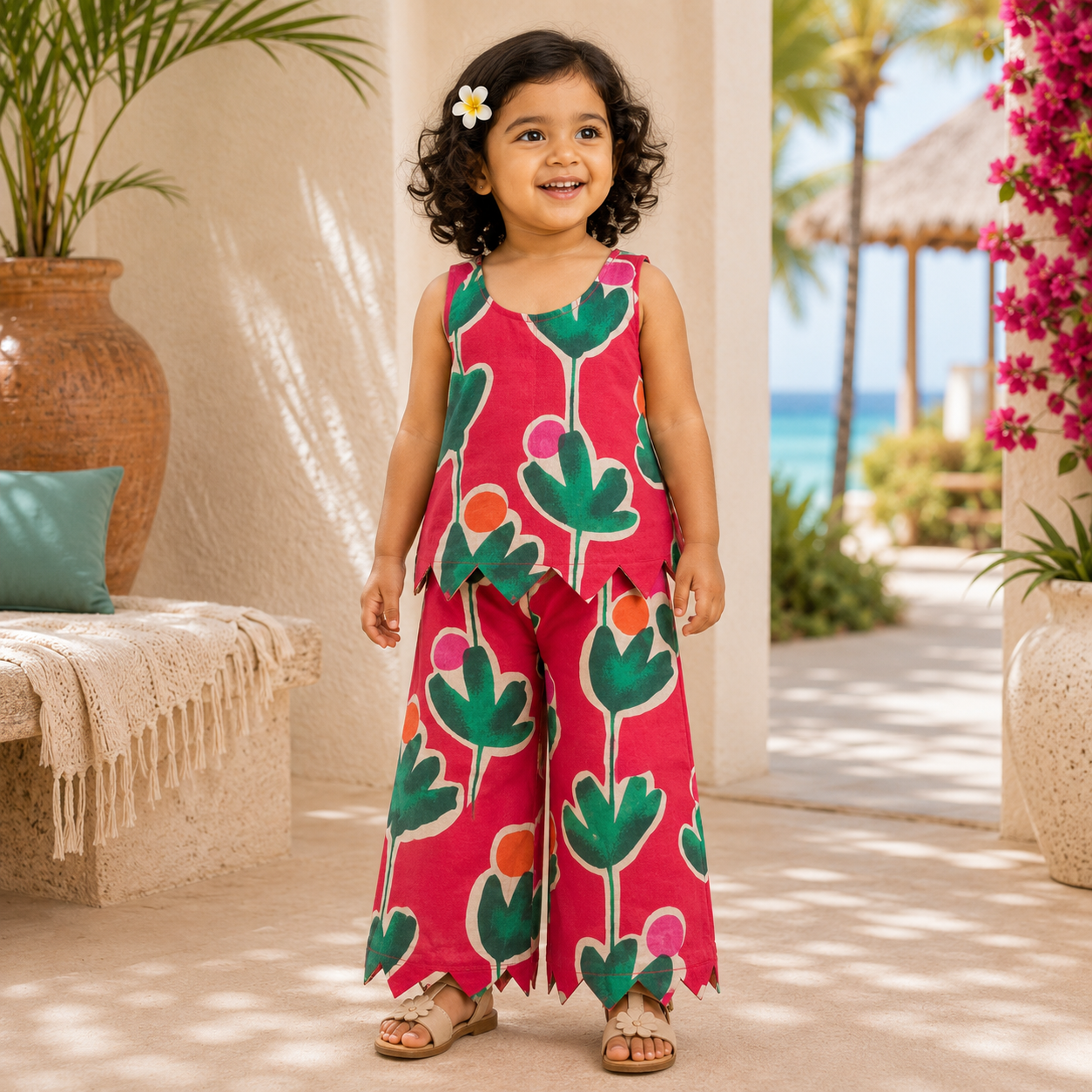 Girls Casual Cotton Printed W-Cut Top & Pant Co-ord Set (0-11 Yrs) (C047)