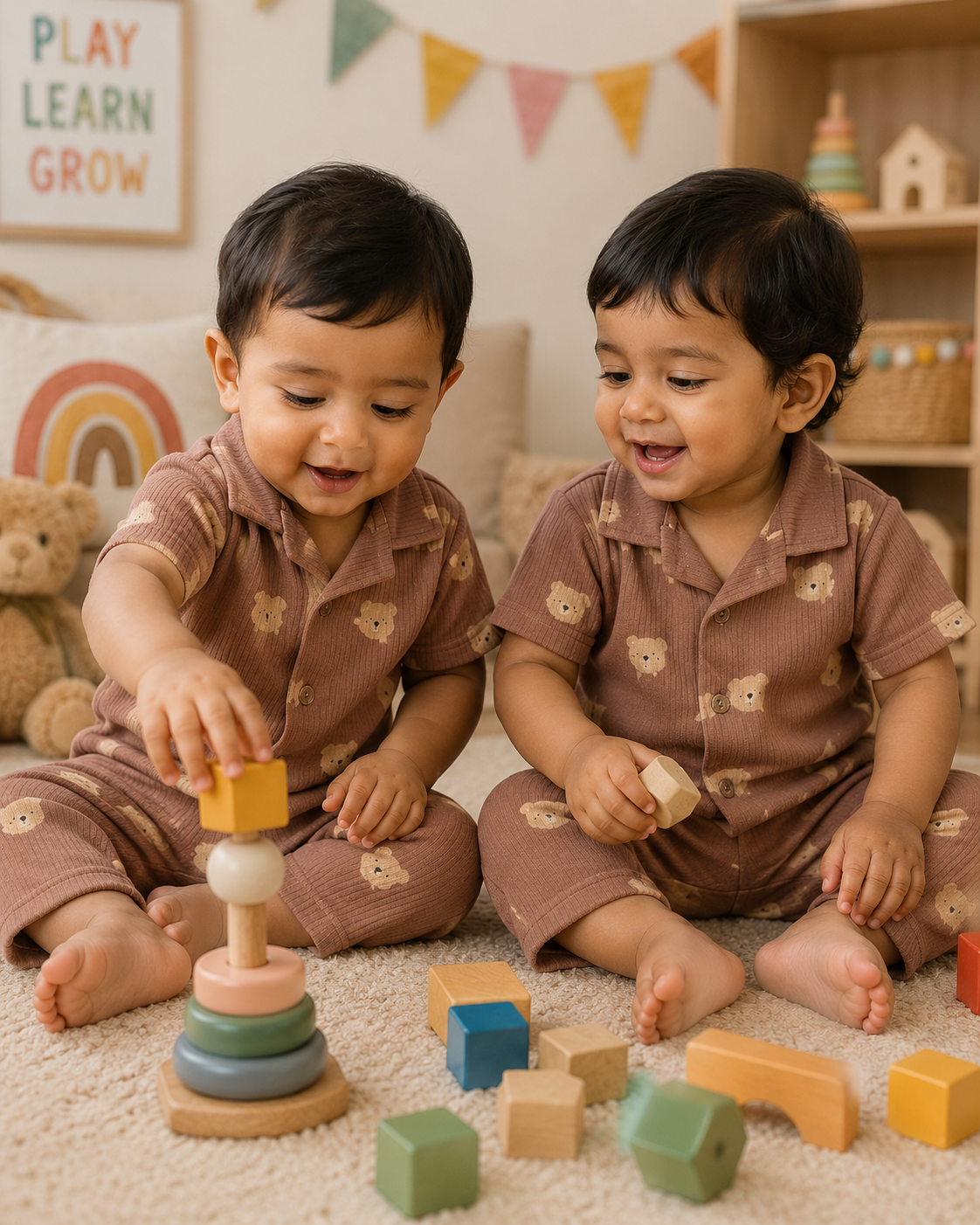 Premium Ribbed Collar Sets (Brown Teddy Face)