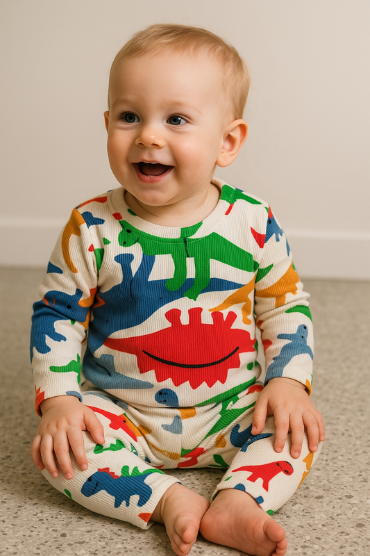 Premium Full sleeves Ribbed Tshirt with Pant (Colorful Dino)