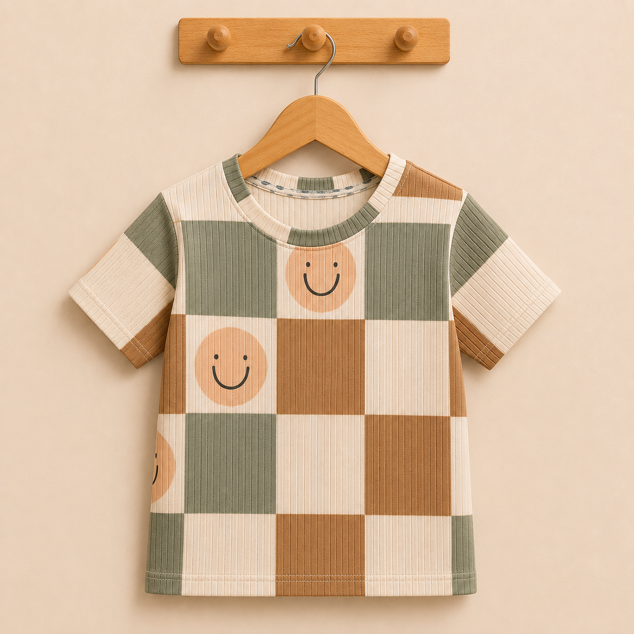 Premium Half  Sleeves Ribbed  Tshirt (Check Smiley)