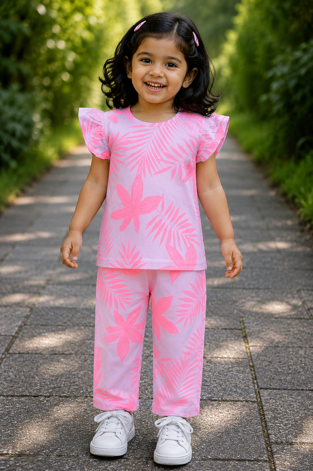 Girls Frill Top & Pant set (Tomato Leaf)