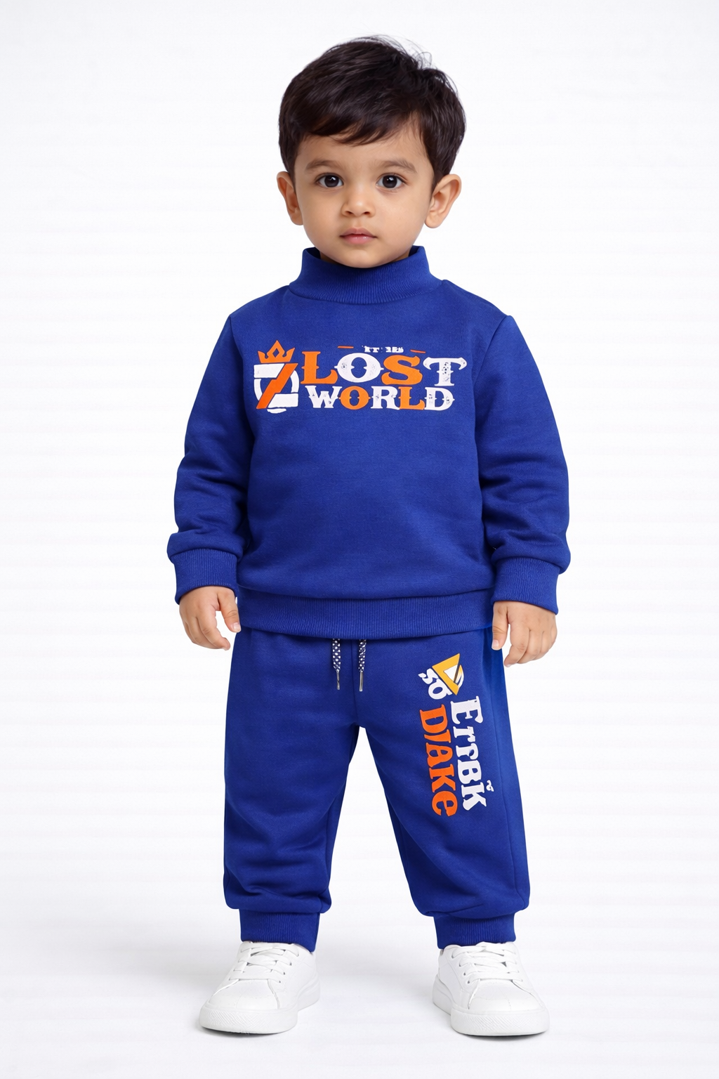 Premium Winter High Neck Pant Set For Kids( Blue -Lost World)