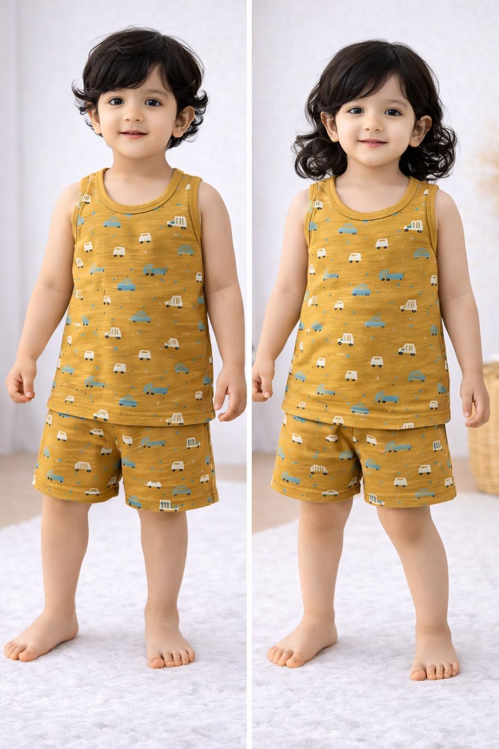 Cotton Sleeveless Shorts Sets (Mustard CAR)