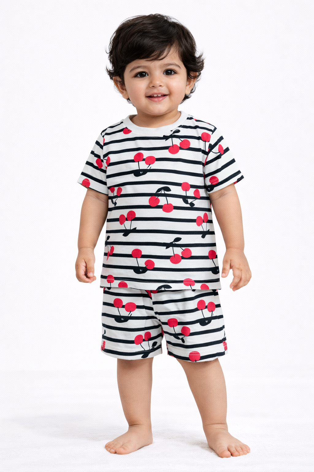 Cotton Shorts Sleeves Tshirt with Shorts Sets (Cherry)
