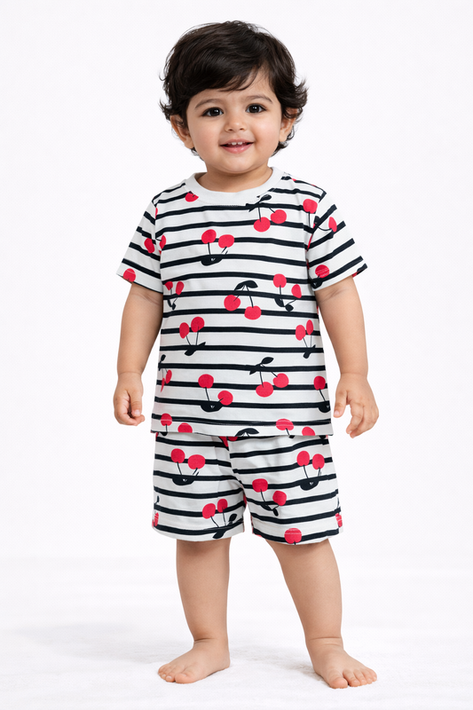 Cotton Shorts Sleeves Tshirt with Shorts Sets (Cherry)