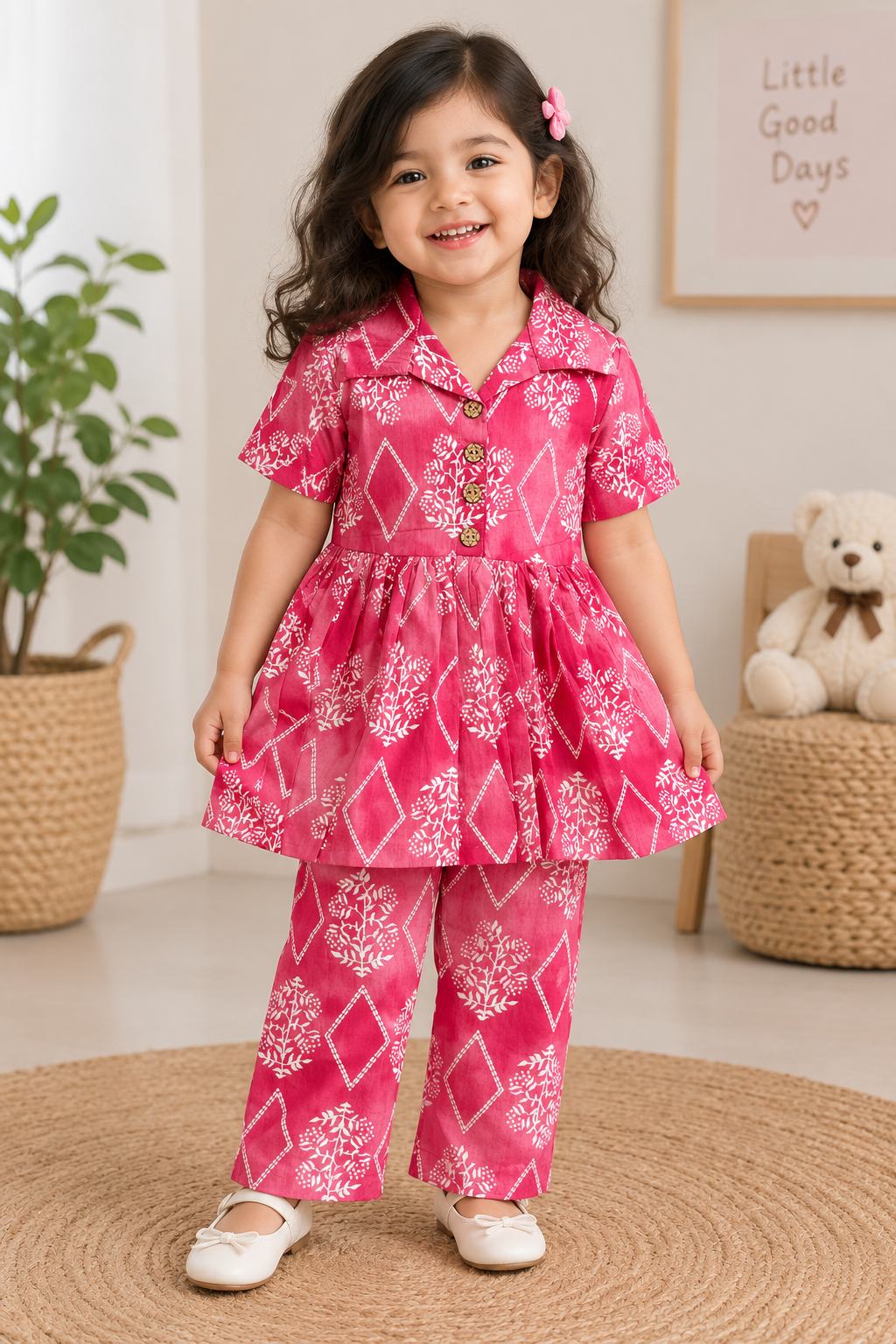 Girls Casual Cotton Printed Peplum Top & Pant Co-ord Set (0-11 Yrs) (C051)